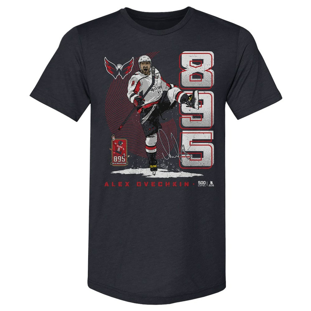 Alexander Ovechkin Washington Capitals 500 Level NHL All-Time Leading Goal Scorer Tri-Blend Vertical T-Shirt - Navy - NHL