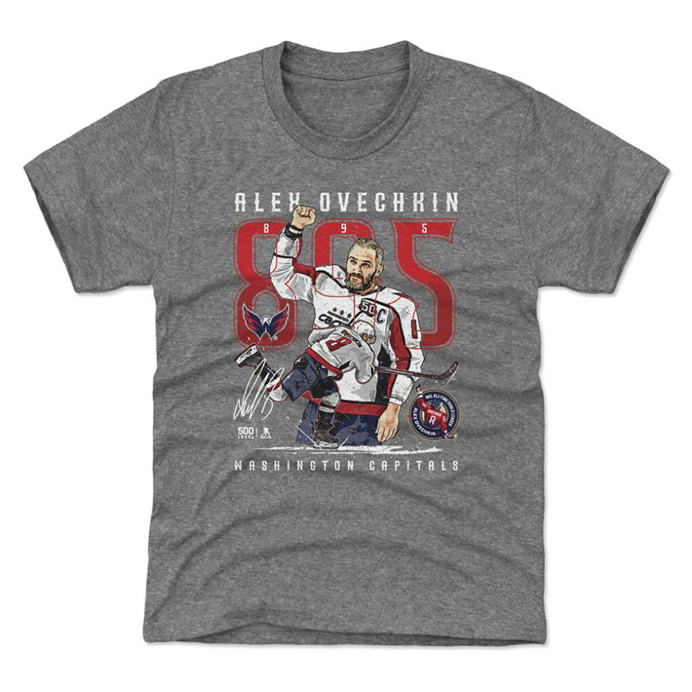Alexander Ovechkin Washington Capitals 500 Level Youth NHL All-Time Leading Goal Scorer The Shot T-Shirt - Gray - NHL