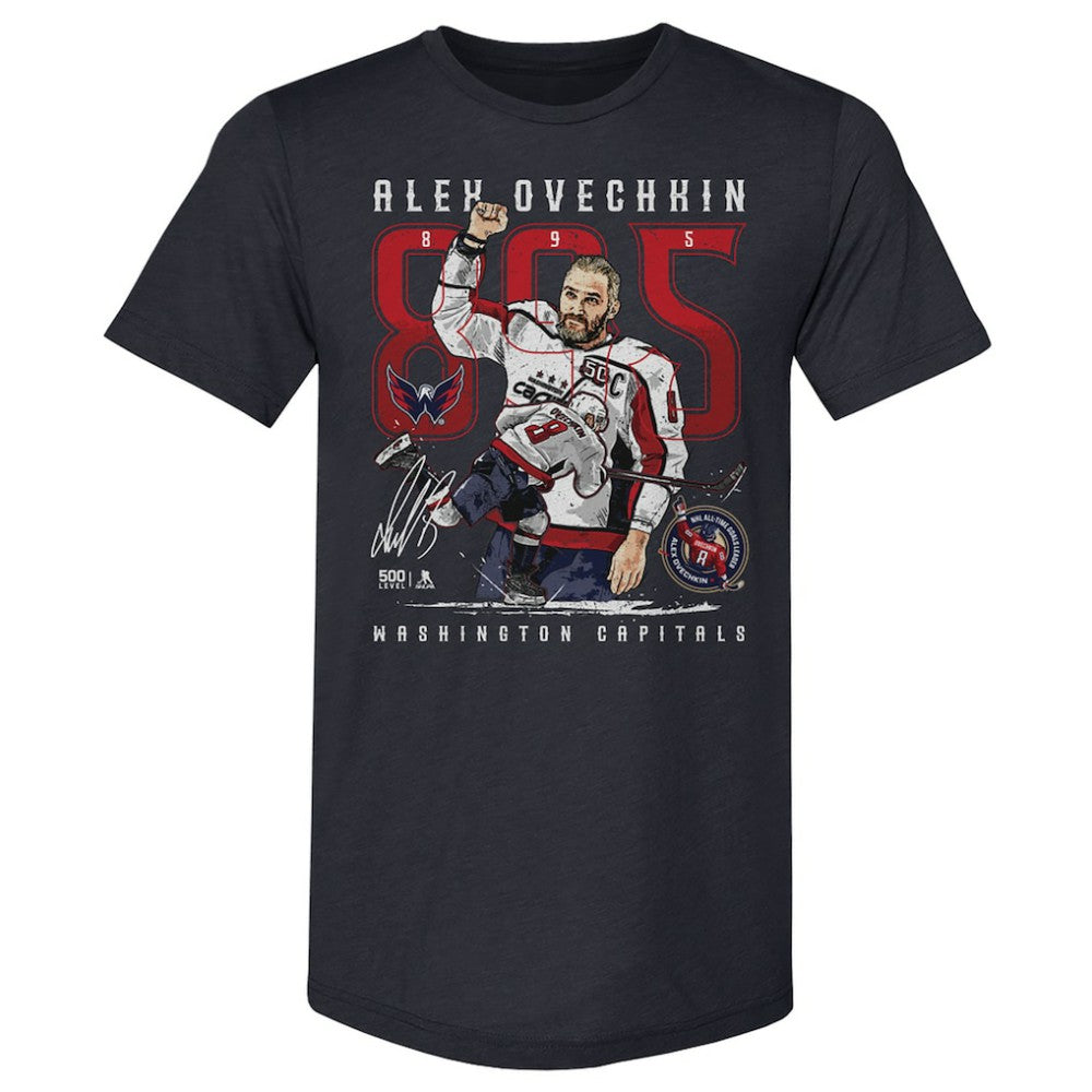 Alexander Ovechkin Washington Capitals 500 Level NHL All-Time Leading Goal Scorer Tri-Blend The Shot T-Shirt - Navy - NHL