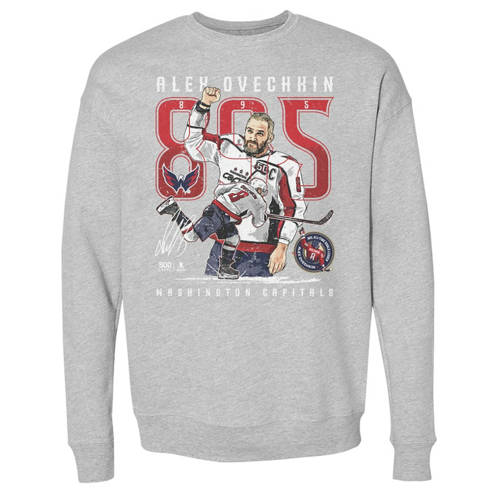 Alexander Ovechkin Washington Capitals 500 Level NHL All-Time Leading Goal Scorer The Shot Pullover Sweatshirt - Heather Gray - NHL