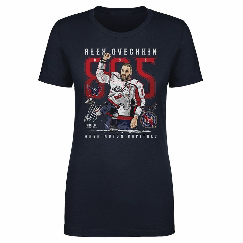 Alexander Ovechkin Washington Capitals 500 Level Women's NHL All-Time Leading Goal Scorer The Shot T-Shirt - Navy - NHL