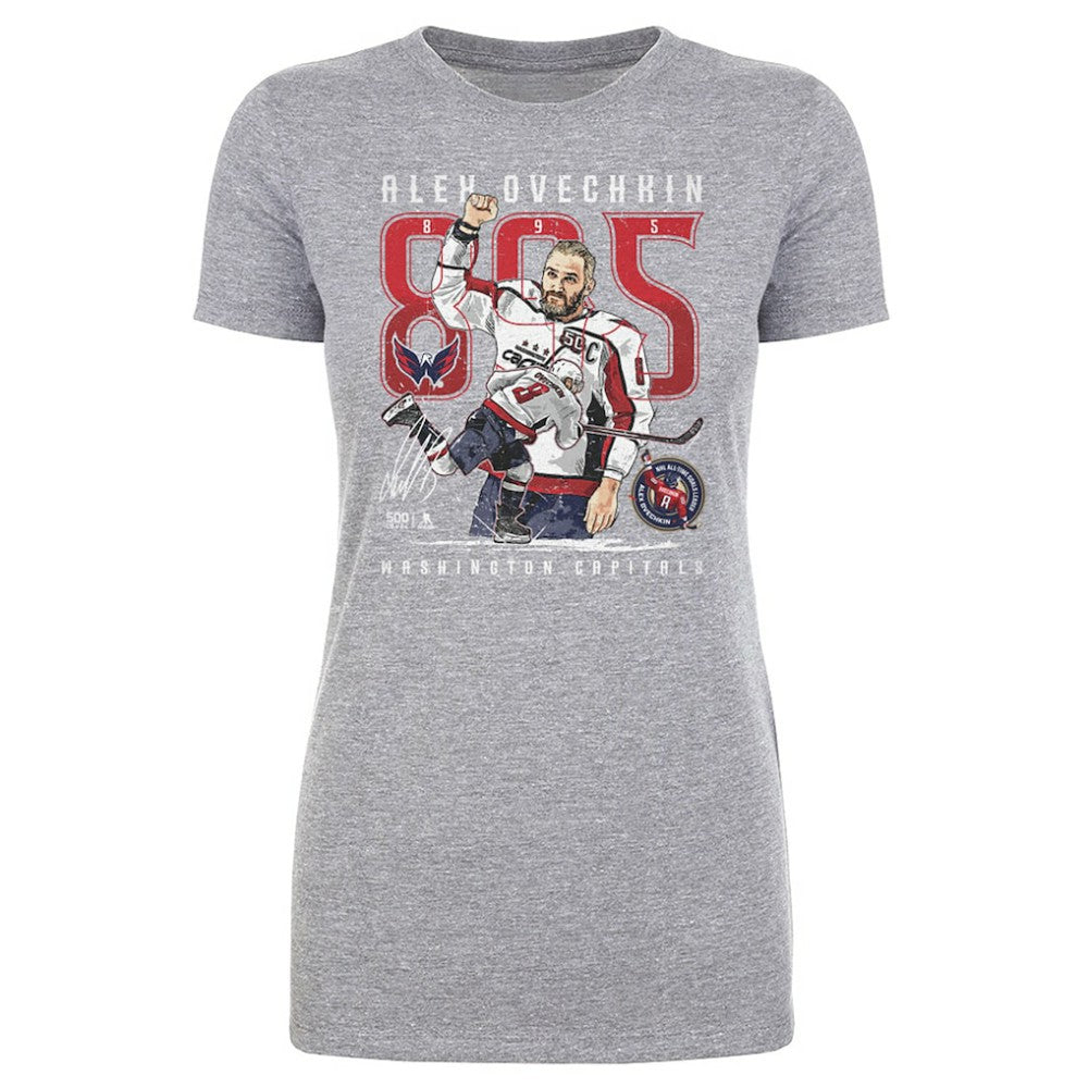 Alexander Ovechkin Washington Capitals 500 Level Women's NHL All-Time Leading Goal Scorer The Shot T-Shirt - Heather Gray - NHL