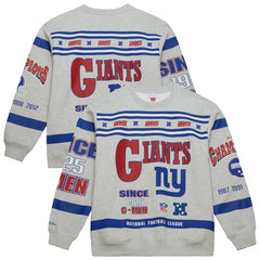 New York Giants All Over Print Vintage Fleece Crewneck Sweatshirt Heather Gray | Mitchell & Ness