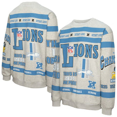 Detroit Lions All Over Print Vintage Fleece Crewneck Sweatshirt Heather Gray | Mitchell & Ness