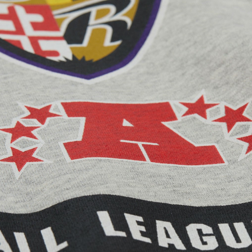 Baltimore Ravens All Over Print Vintage Fleece Crewneck Sweatshirt Heather Gray | Mitchell & Ness