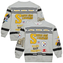 Pittsburgh Steelers All Over Print Vintage Fleece Crewneck Sweatshirt Heather Gray | Mitchell & Ness