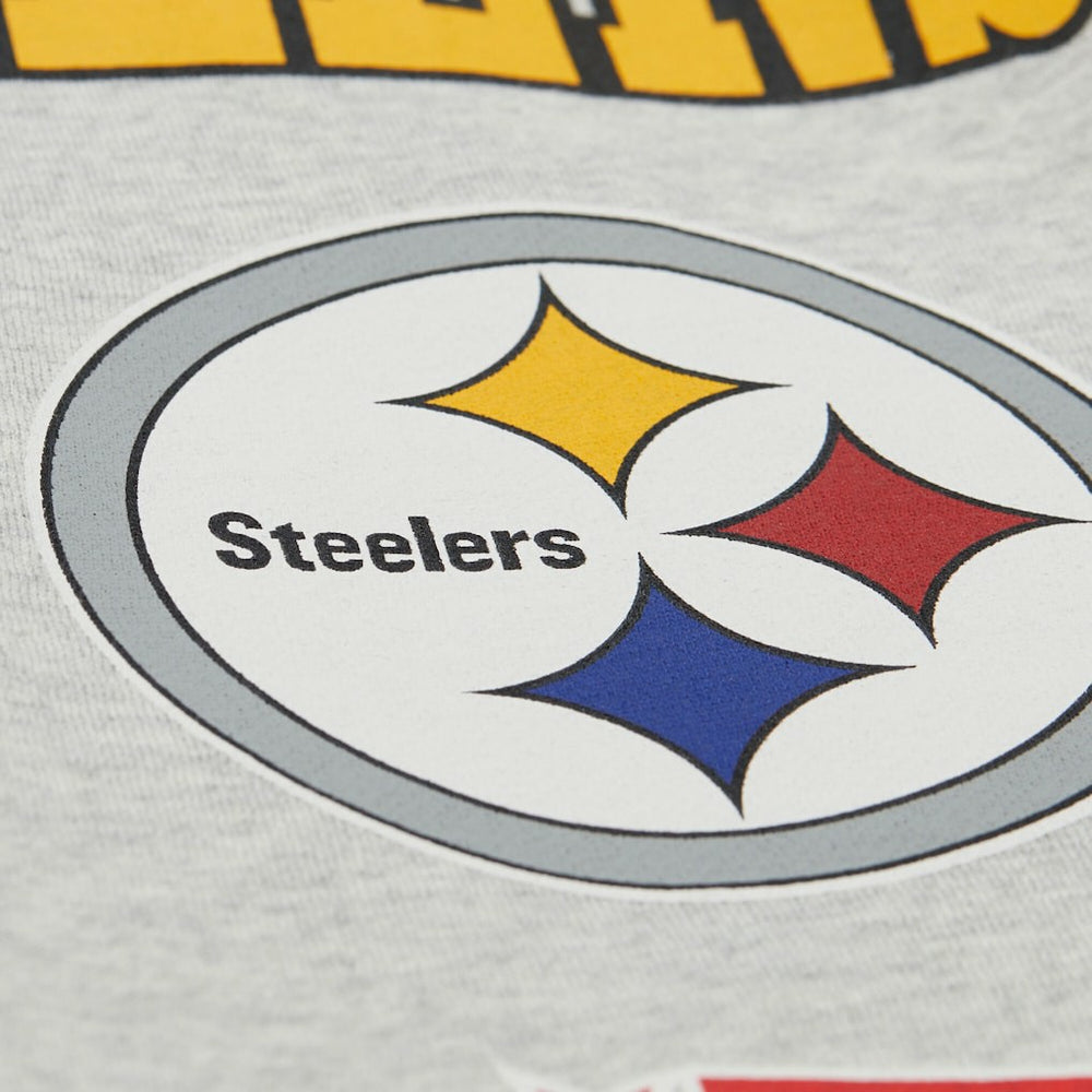 Pittsburgh Steelers All Over Print Vintage Fleece Crewneck Sweatshirt Heather Gray | Mitchell & Ness