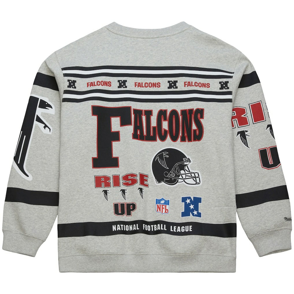 Atlanta Falcons All Over Print Vintage Fleece Crewneck Sweatshirt Heather Gray | Mitchell & Ness