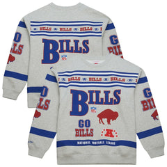 Buffalo Bills All Over Print Vintage Fleece Crewneck Sweatshirt Heather Gray | Mitchell & Ness