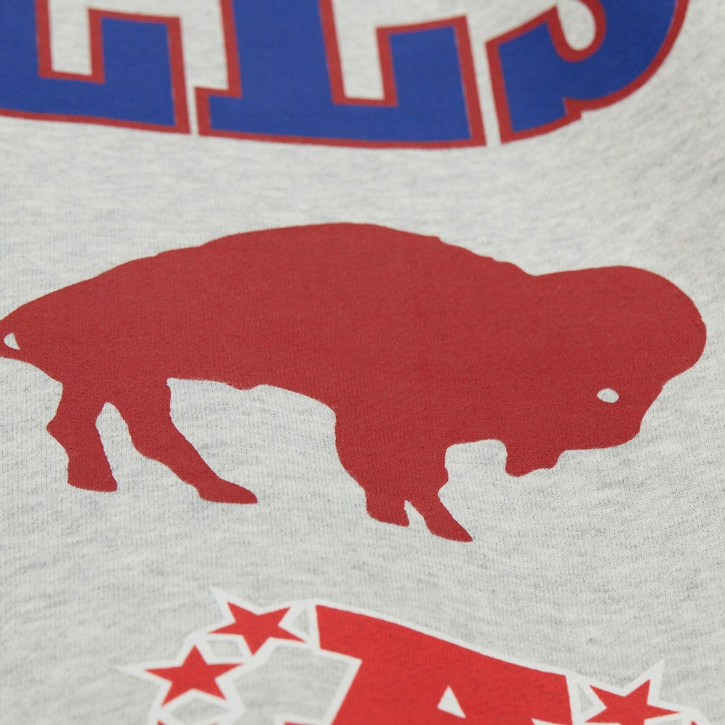 Buffalo Bills All Over Print Vintage Fleece Crewneck Sweatshirt Heather Gray | Mitchell & Ness
