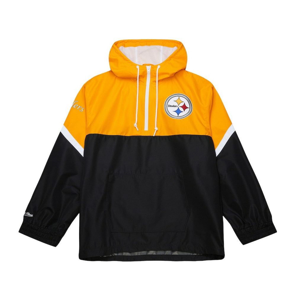 Pittsburgh Steelers Tie Breaker Vintage Logo Lightweight Anorak Half-Zip Windbreaker Gold/Black | Mitchell & Ness