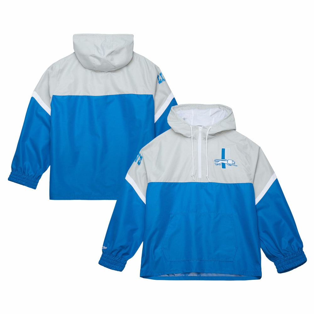 Detroit Lions Tie Breaker Vintage Logo Lightweight Anorak Half-Zip Windbreaker Silver/Blue | Mitchell & Ness