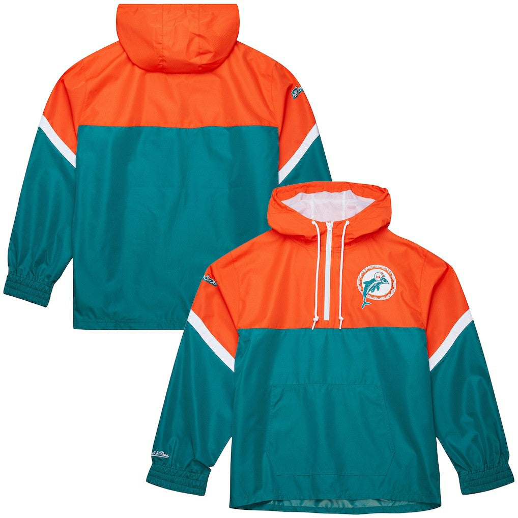 Miami Dolphins Tie Breaker Vintage Logo Lightweight Anorak Half-Zip Windbreaker Orange/Aqua | Mitchell & Ness