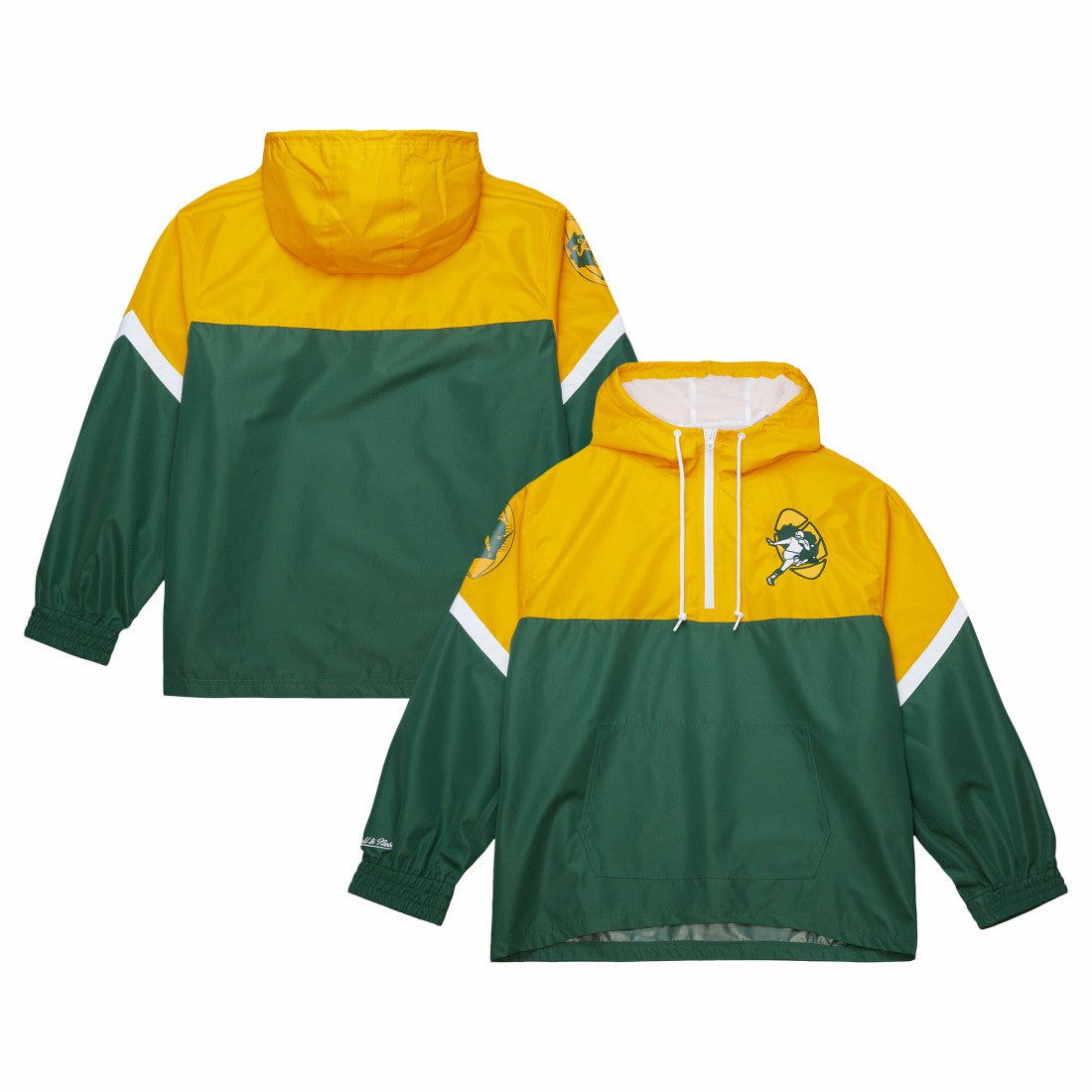 Green Bay Packers Tie Breaker Vintage Logo Lightweight Anorak Half-Zip Windbreaker Gold/Green | Mitchell & Ness