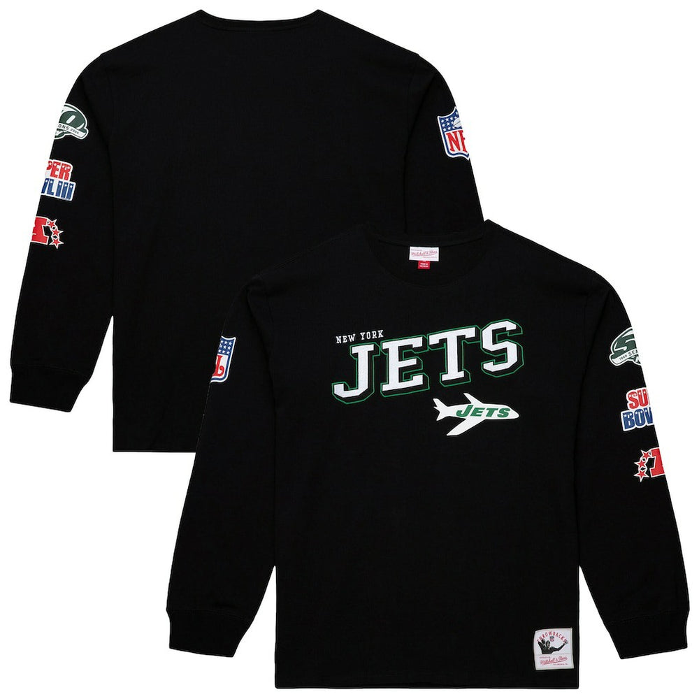 New York Jets Training Camp Vintage Logos Long Sleeve T-Shirt Black | Mitchell & Ness