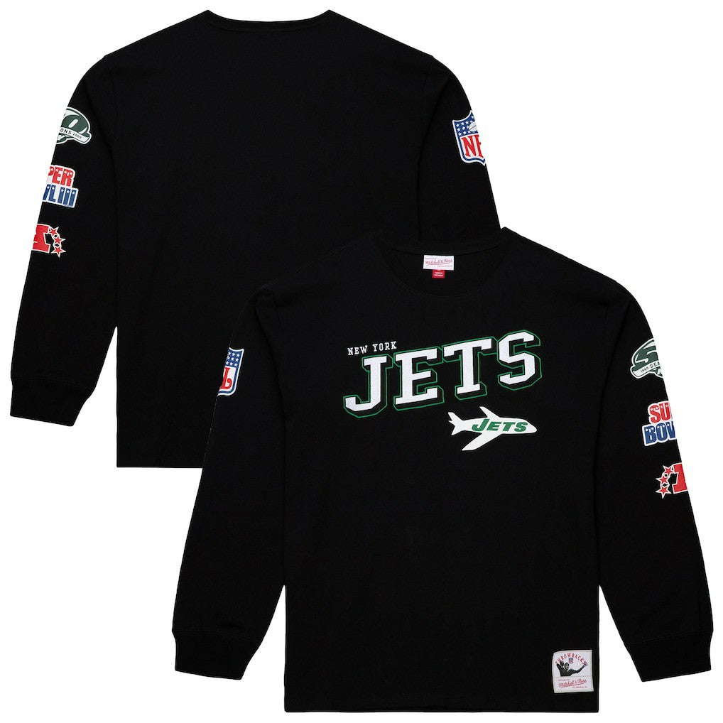 New York Jets Training Camp Vintage Logos Long Sleeve T-Shirt Black | Mitchell & Ness