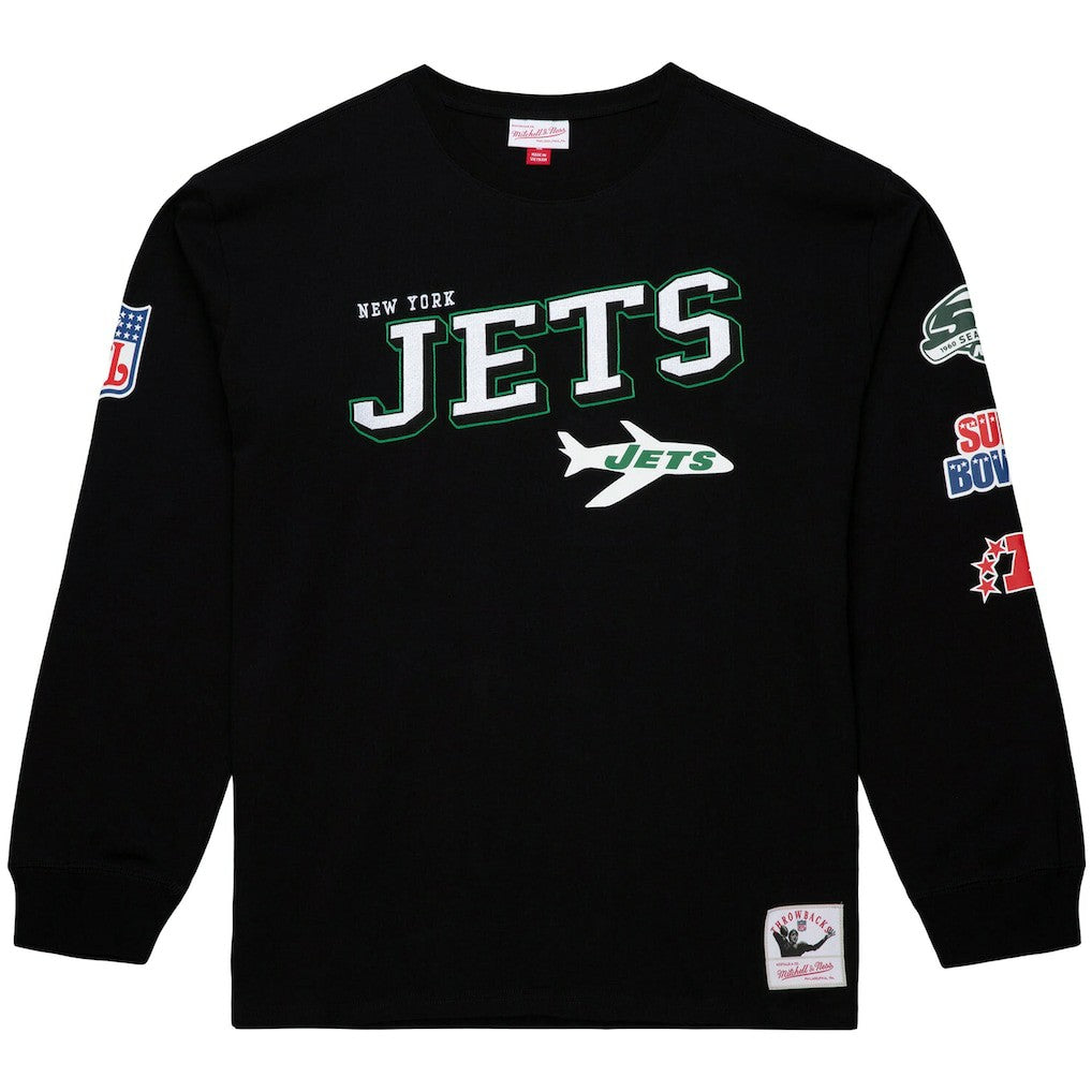 New York Jets Training Camp Vintage Logos Long Sleeve T-Shirt Black | Mitchell & Ness