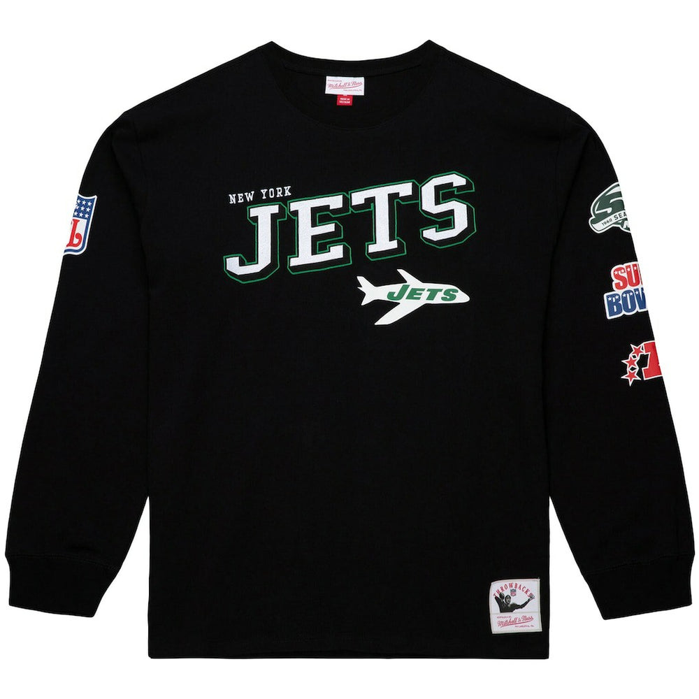 New York Jets Training Camp Vintage Logos Long Sleeve T-Shirt Black | Mitchell & Ness