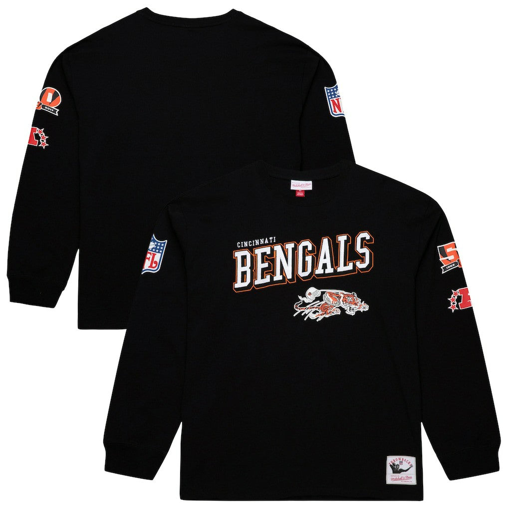 Cincinnati Bengals Training Camp Vintage Logos Long Sleeve T-Shirt Black | Mitchell & Ness