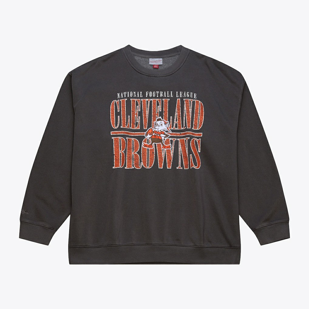 Cleveland Browns Downtown Crew Vintage Logo Sweatshirt Black | Mitchell & Ness