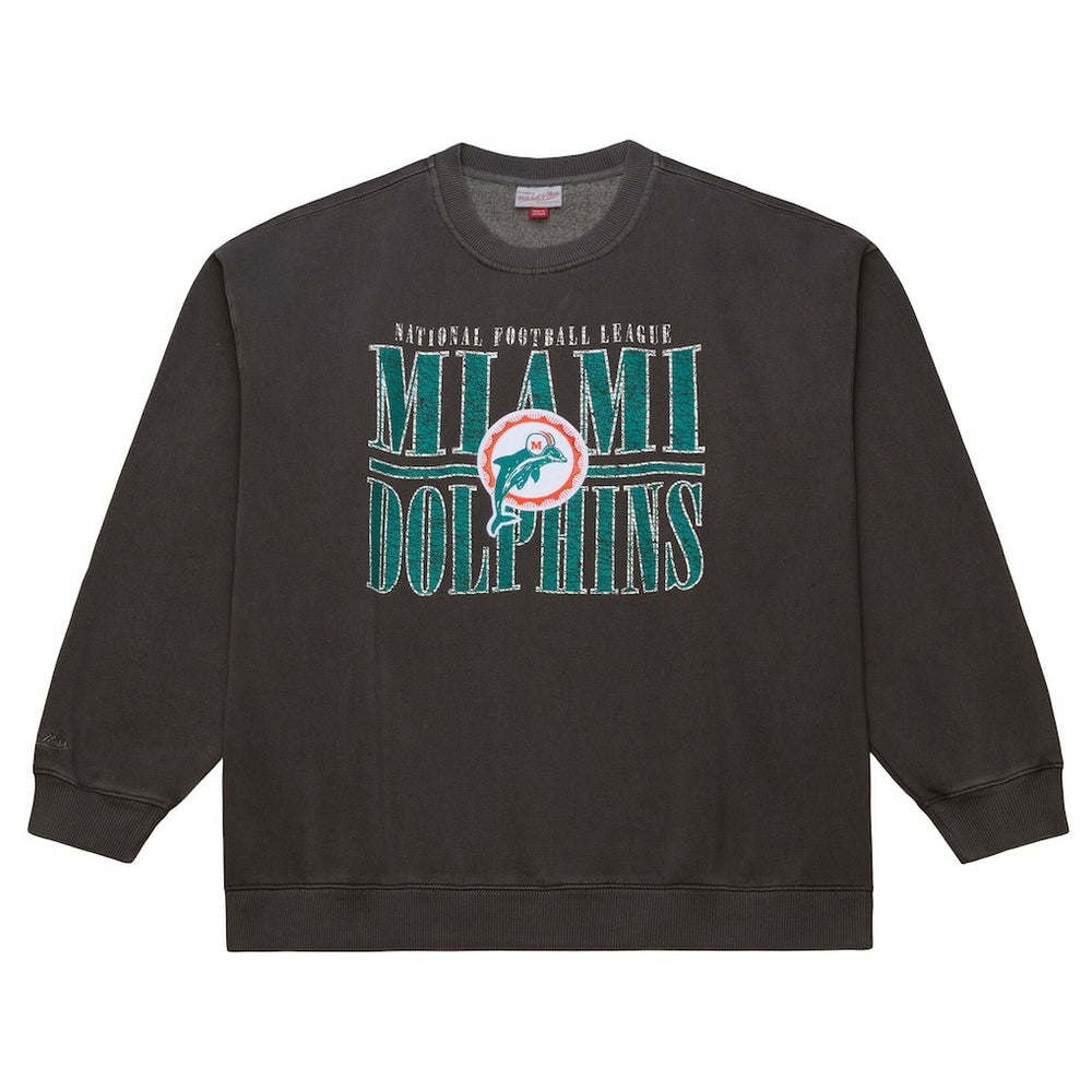 Miami Dolphins Downtown Crew Vintage Logo Sweatshirt Black | Mitchell & Ness