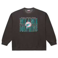 Miami Dolphins Downtown Crew Vintage Logo Sweatshirt Black | Mitchell & Ness