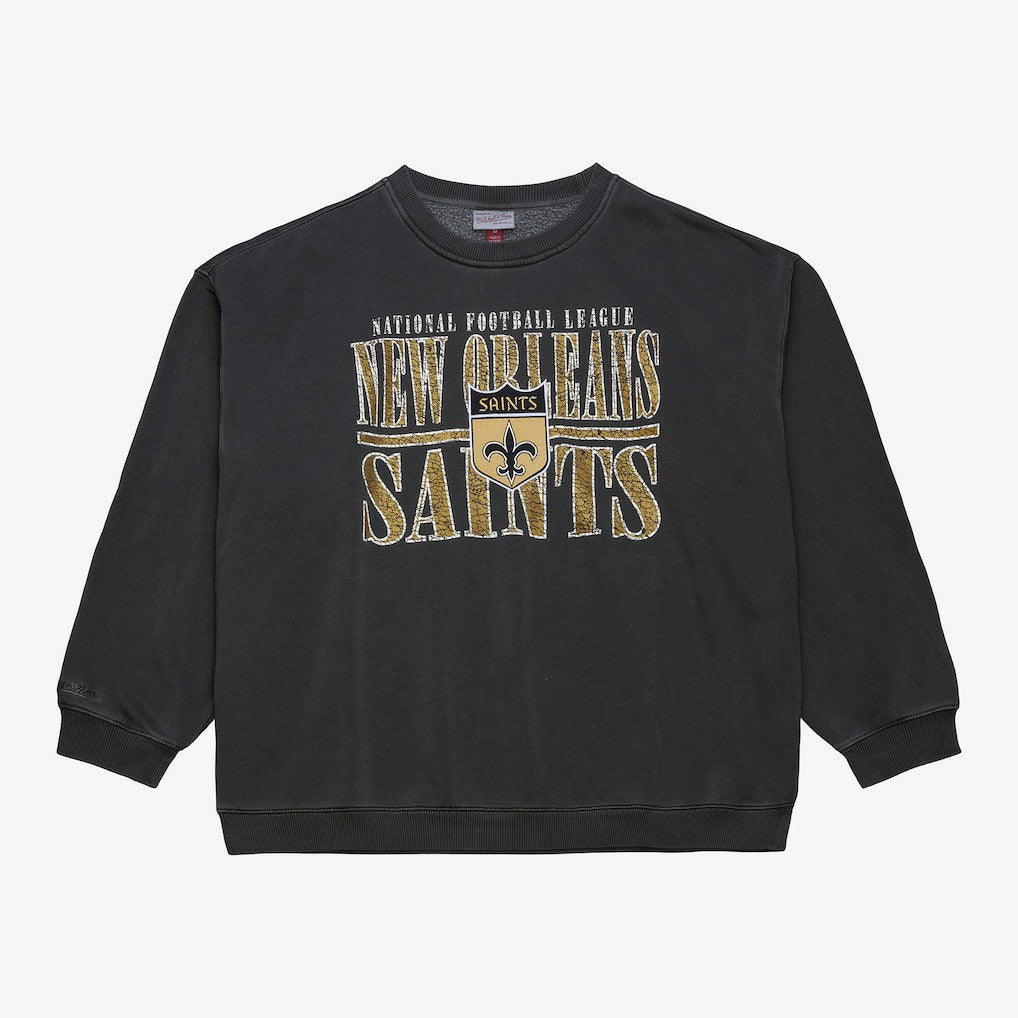 New Orleans Saints Downtown Crew Vintage Logo Sweatshirt Black | Mitchell & Ness