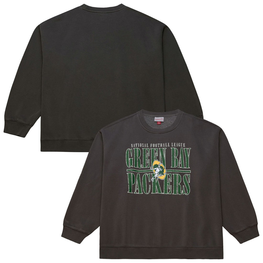 Green Bay Packers Downtown Crew Vintage Logo Sweatshirt Black | Mitchell & Ness
