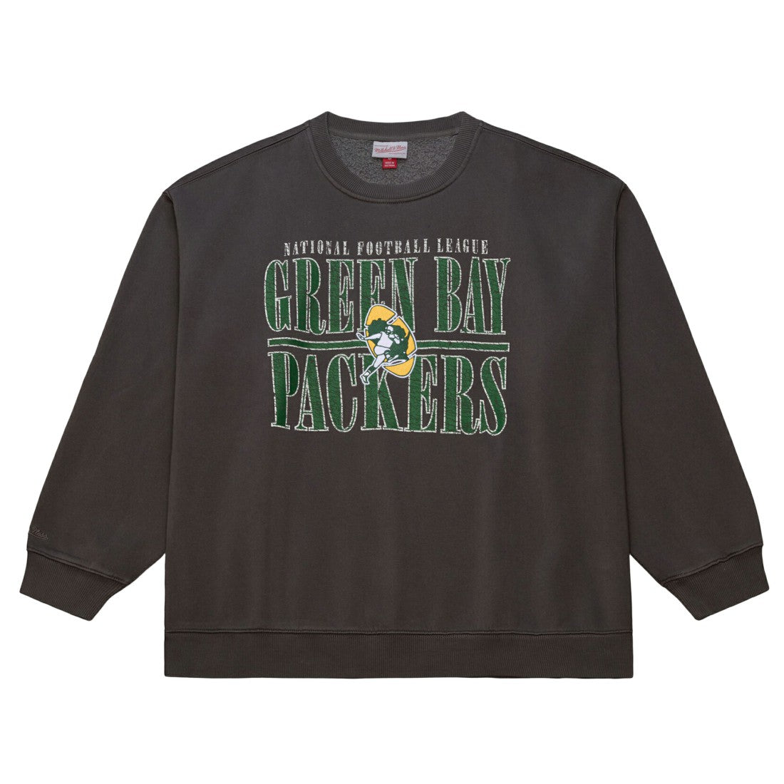 Green Bay Packers Downtown Crew Vintage Logo Sweatshirt Black | Mitchell & Ness