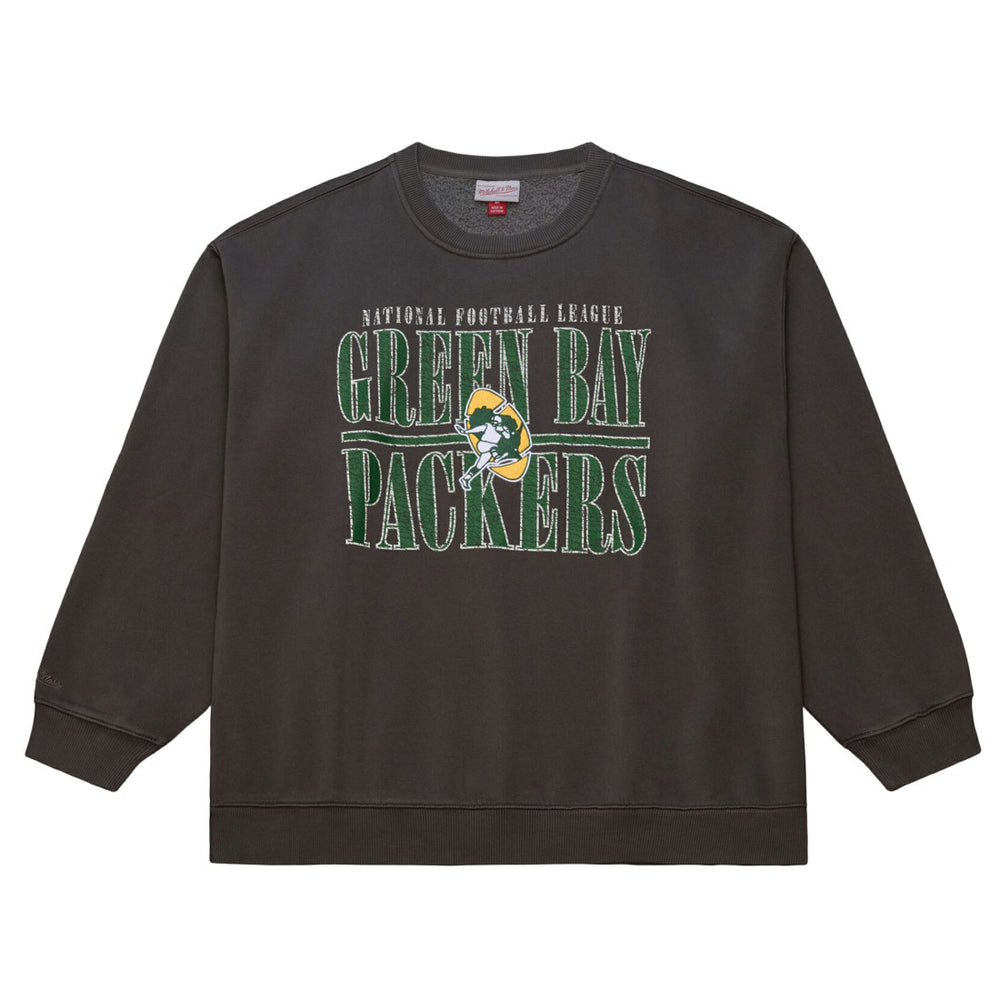 Green Bay Packers Downtown Crew Vintage Logo Sweatshirt Black | Mitchell & Ness