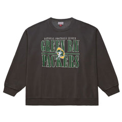 Green Bay Packers Downtown Crew Vintage Logo Sweatshirt Black | Mitchell & Ness