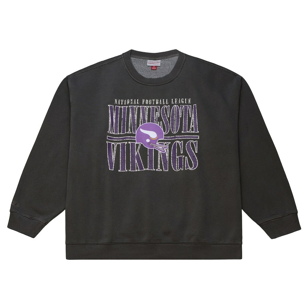 Minnesota Vikings Downtown Crew Vintage Logo Sweatshirt Black | Mitchell & Ness
