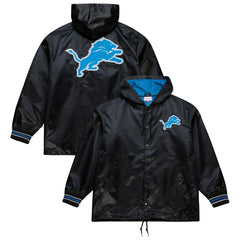 Detroit Lions Downtown Satin Full-Snap Hooded Jacket Black | Mitchell & Ness