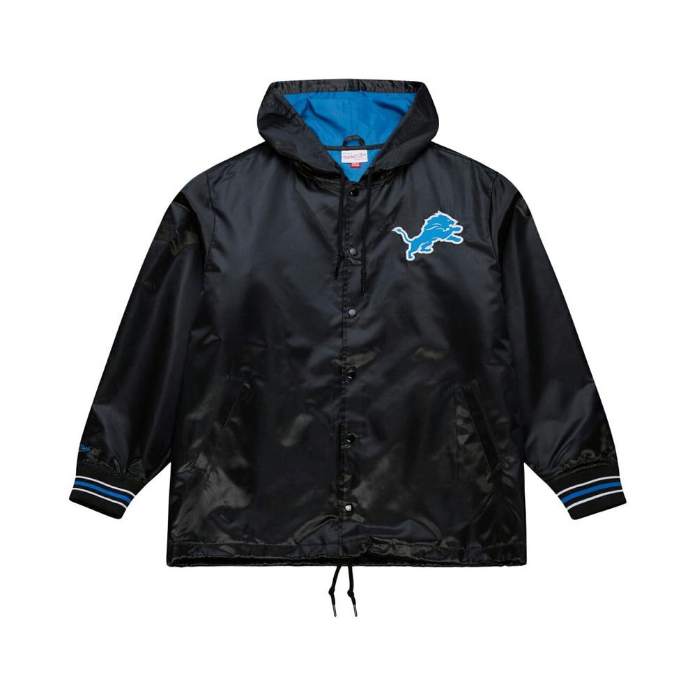 Detroit Lions Downtown Satin Full-Snap Hooded Jacket Black | Mitchell & Ness