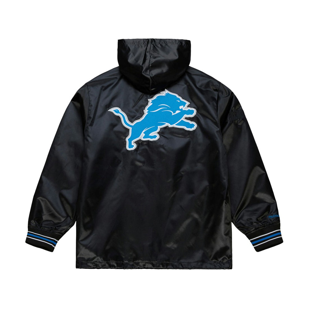 Detroit Lions Downtown Satin Full-Snap Hooded Jacket Black | Mitchell & Ness