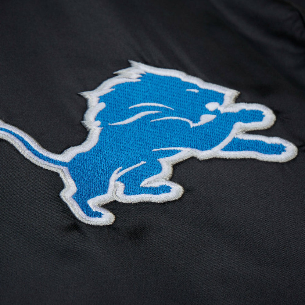 Detroit Lions Downtown Satin Full-Snap Hooded Jacket Black | Mitchell & Ness
