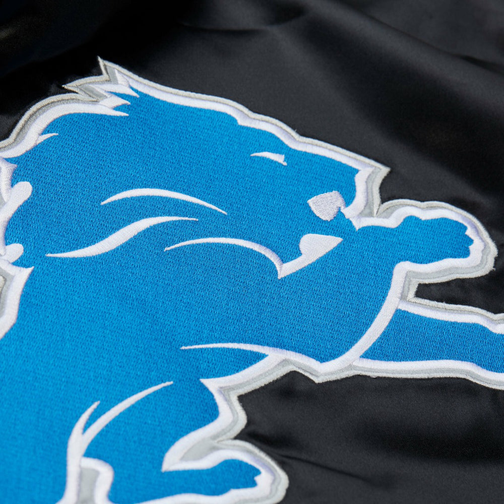 Detroit Lions Downtown Satin Full-Snap Hooded Jacket Black | Mitchell & Ness
