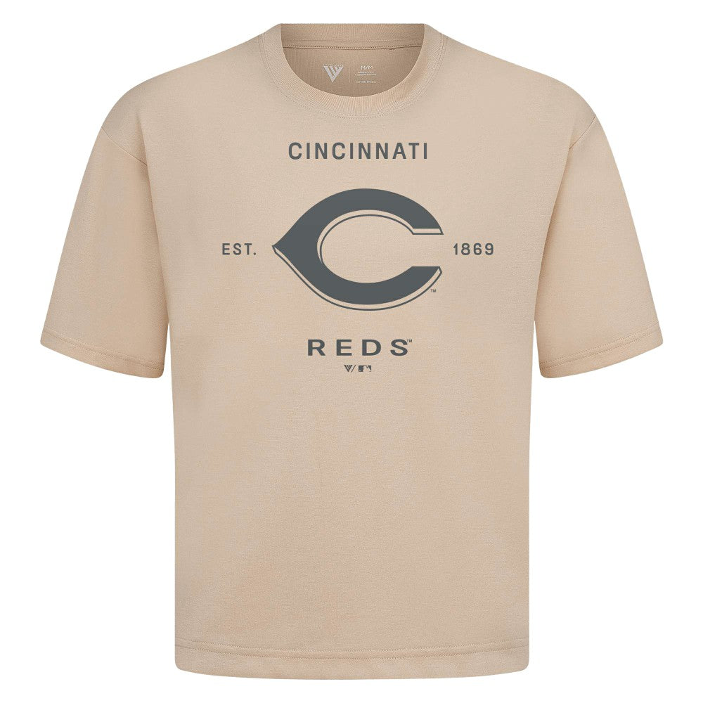 Cincinnati Reds Levelwear Crossway Oversized Luxe Signature Knit T-Shirt - MLB