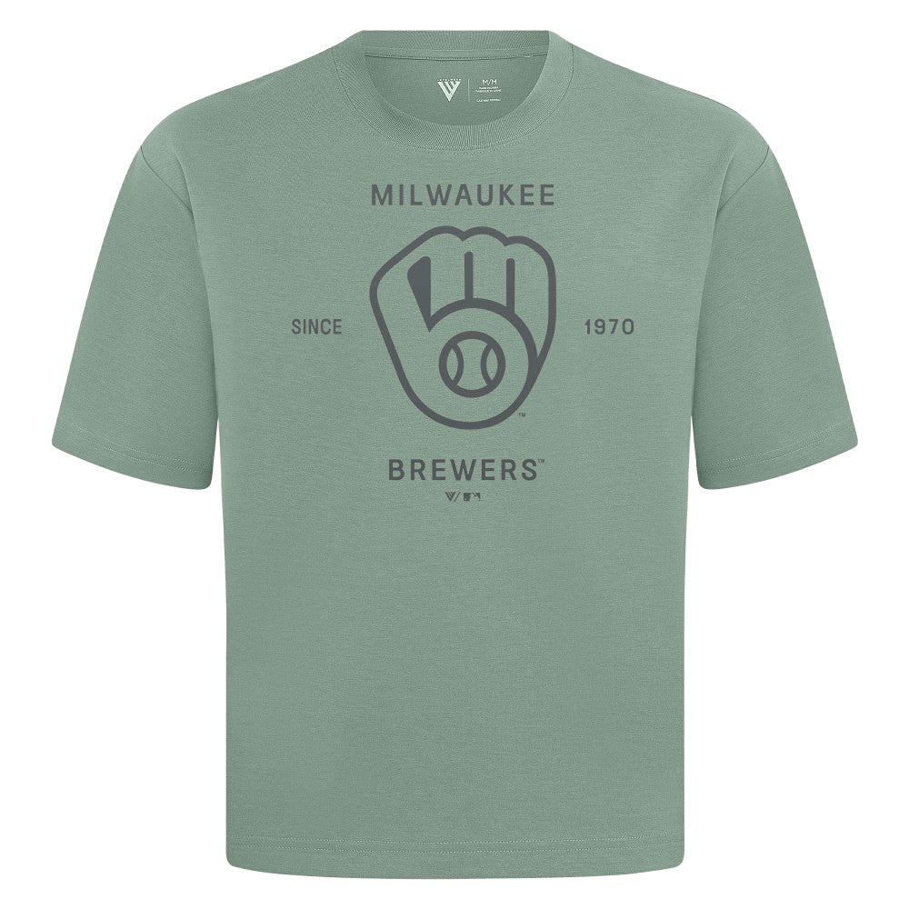 Milwaukee Brewers Levelwear Crossway Oversized Luxe Signature Knit T-Shirt - MLB