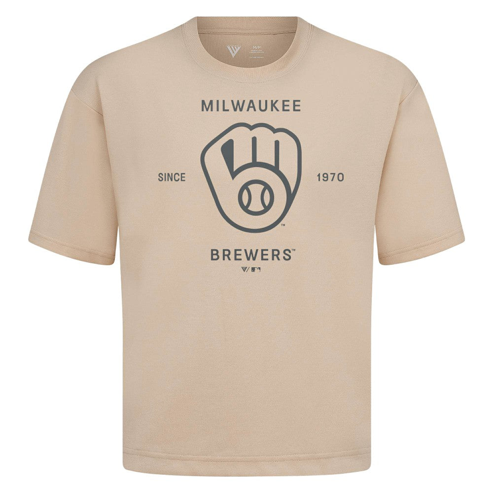 Milwaukee Brewers Levelwear Crossway Oversized Luxe Signature Knit T-Shirt - MLB