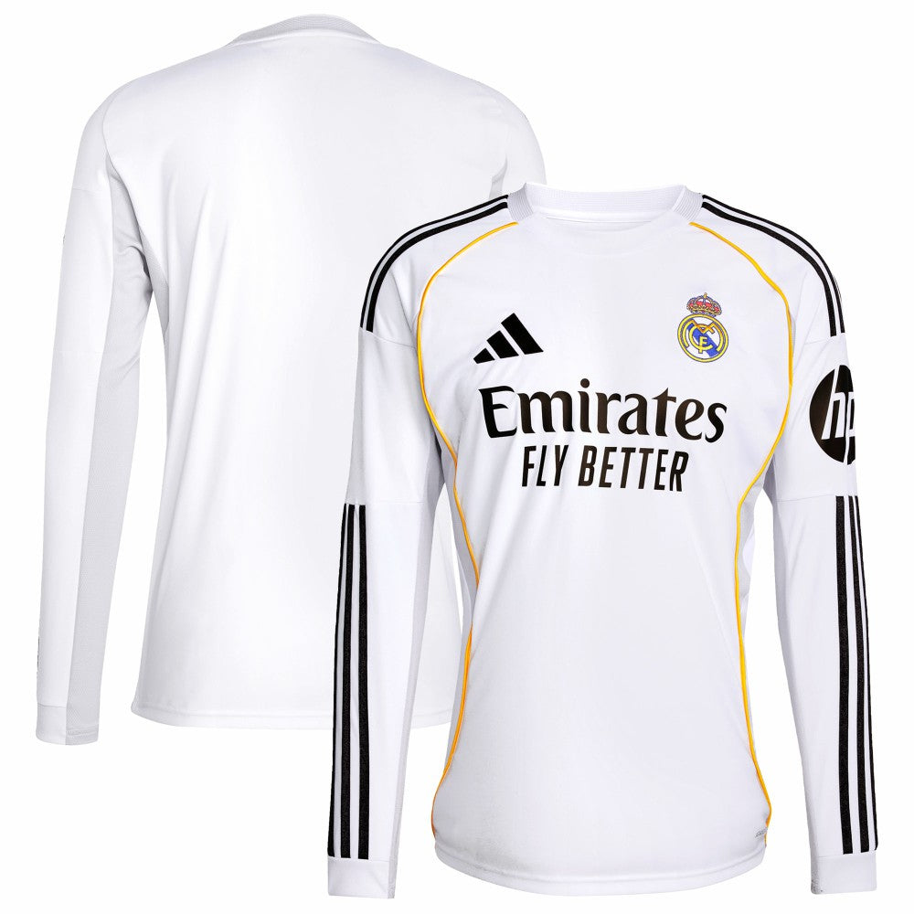 Real Madrid 2025/26 Home Replica Long Sleeve Jersey White | Adidas