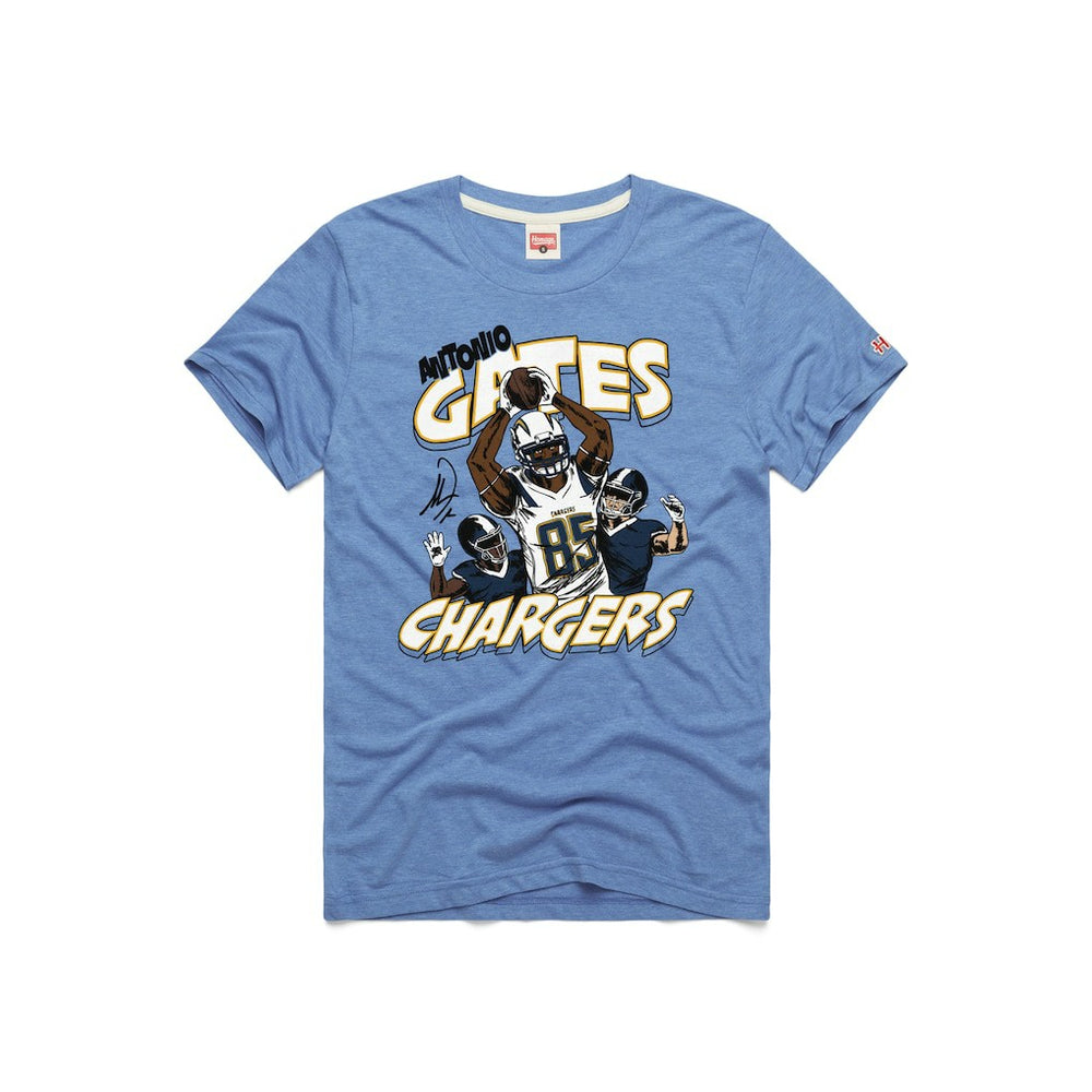Antonio Gates Los Angeles Chargers Homage Unisex Caricature Retired Player Tri-Blend T-Shirt Powder Blue | NFL