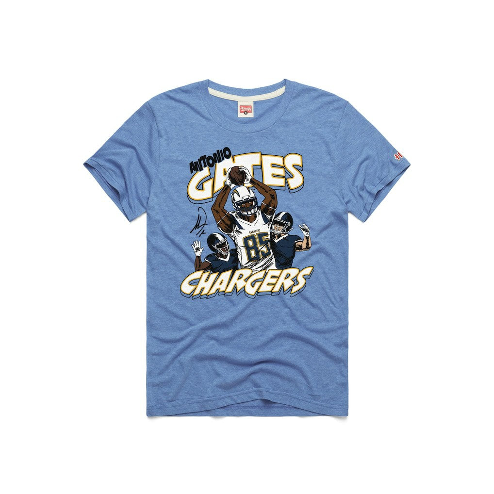 Antonio Gates Los Angeles Chargers Homage Unisex Caricature Retired Player Tri-Blend T-Shirt Powder Blue | NFL