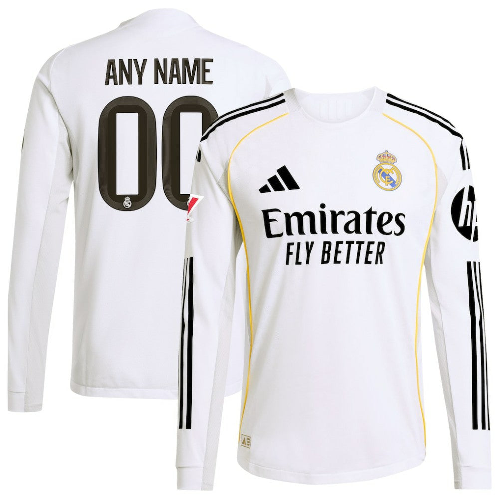 Real Madrid 2025/26 Home Long Sleeve Custom Jersey White | Adidas discount