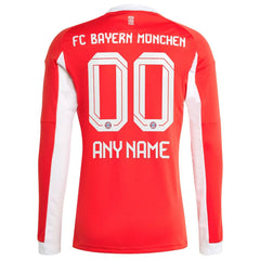Bayern Munich 2025/26 Home Replica Long Sleeve Custom Jersey Red | Adidas Online