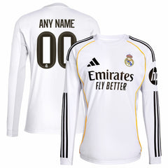 Real Madrid 2025/26 Home Replica Long Sleeve Custom Jersey White | Adidas Online
