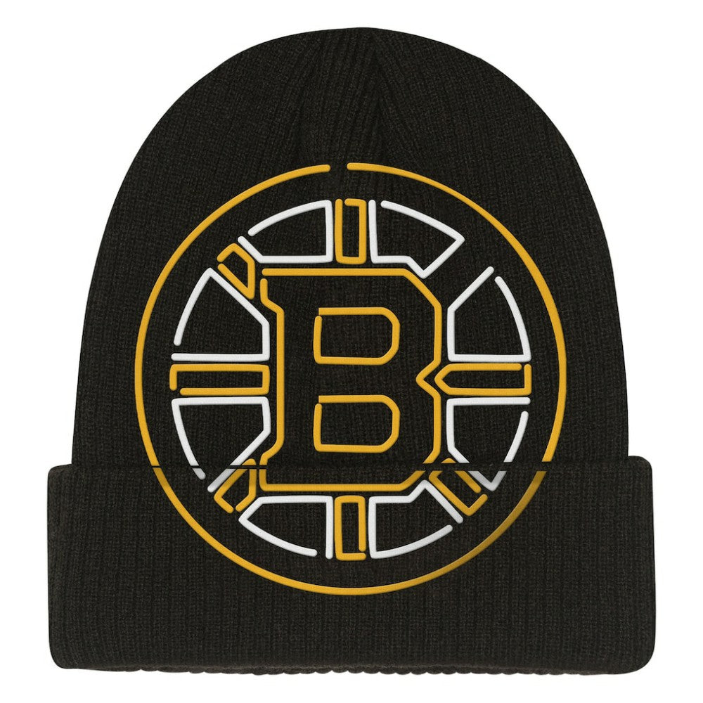 Boston Bruins Mitchell & Ness Youth Neon Line Lights Cuffed Knit Hat - Black - NHL
