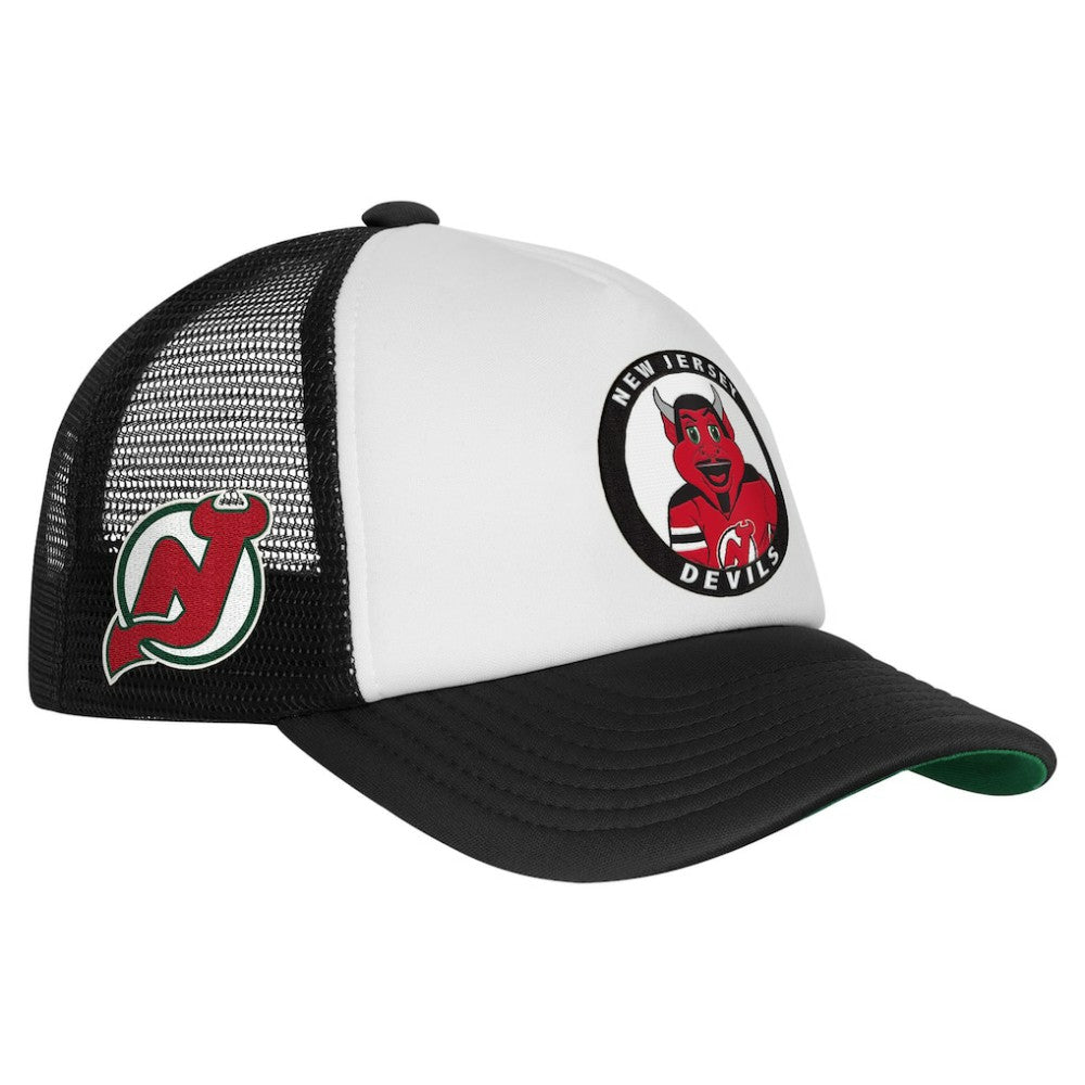 New Jersey Devils Mitchell & Ness Youth Mascot Adjustable Trucker Hat - White - NHL