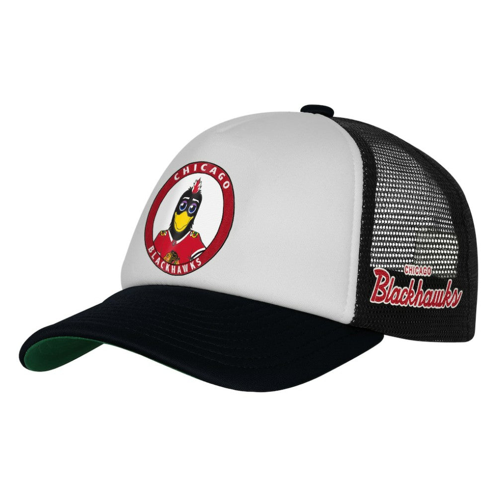 Chicago Blackhawks Mitchell & Ness Youth Mascot Adjustable Trucker Hat - White - NHL