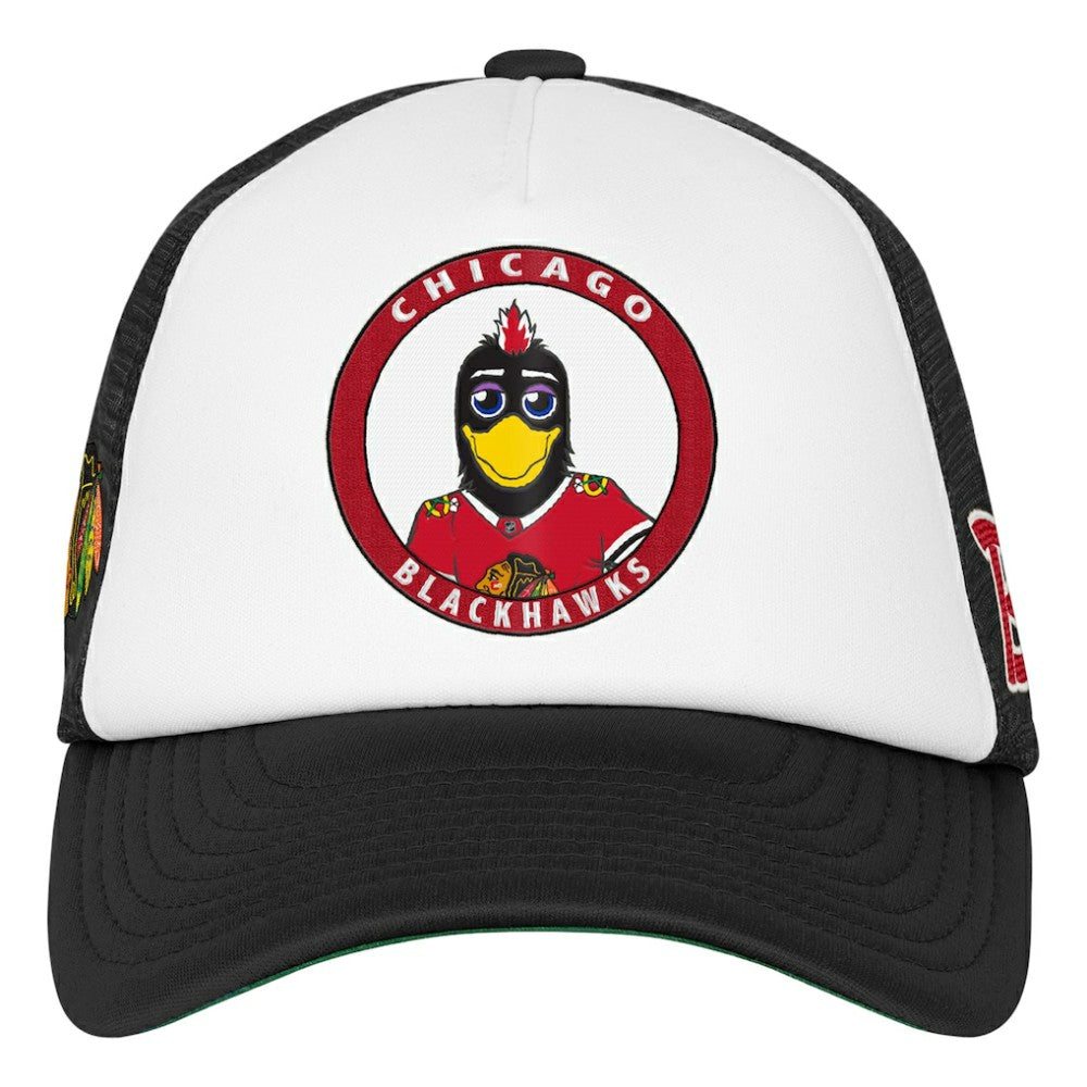 Chicago Blackhawks Mitchell & Ness Youth Mascot Adjustable Trucker Hat - White - NHL